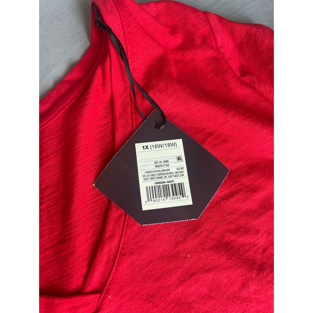 Ava & Viv V-Neck Short Sleeve Tee Women 1X Red Slub Knit Cotton T-Shirt - Picture 4 of 5